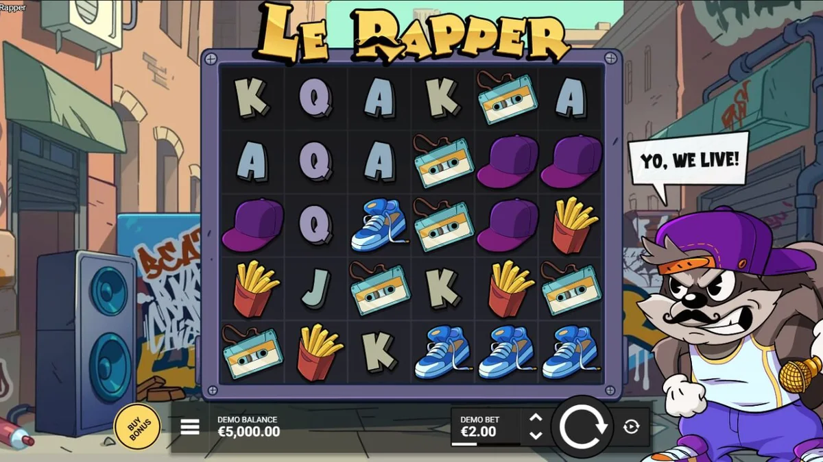 Smokey sang rakun dalam slot Le Rapper dari Hacksaw Gaming
